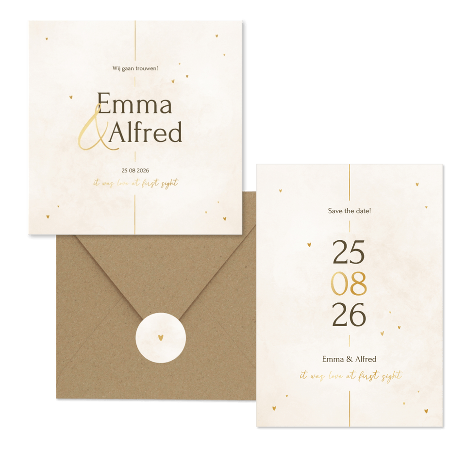 Minimalistische trouwset met gouden details