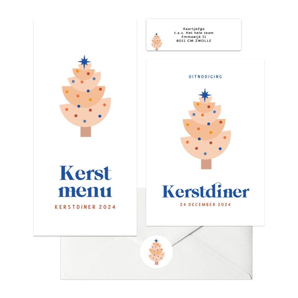 Kerstkaartenset met modern kerstboompje