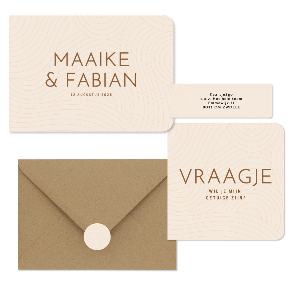 Moderne beige trouwset met golvende lijnen