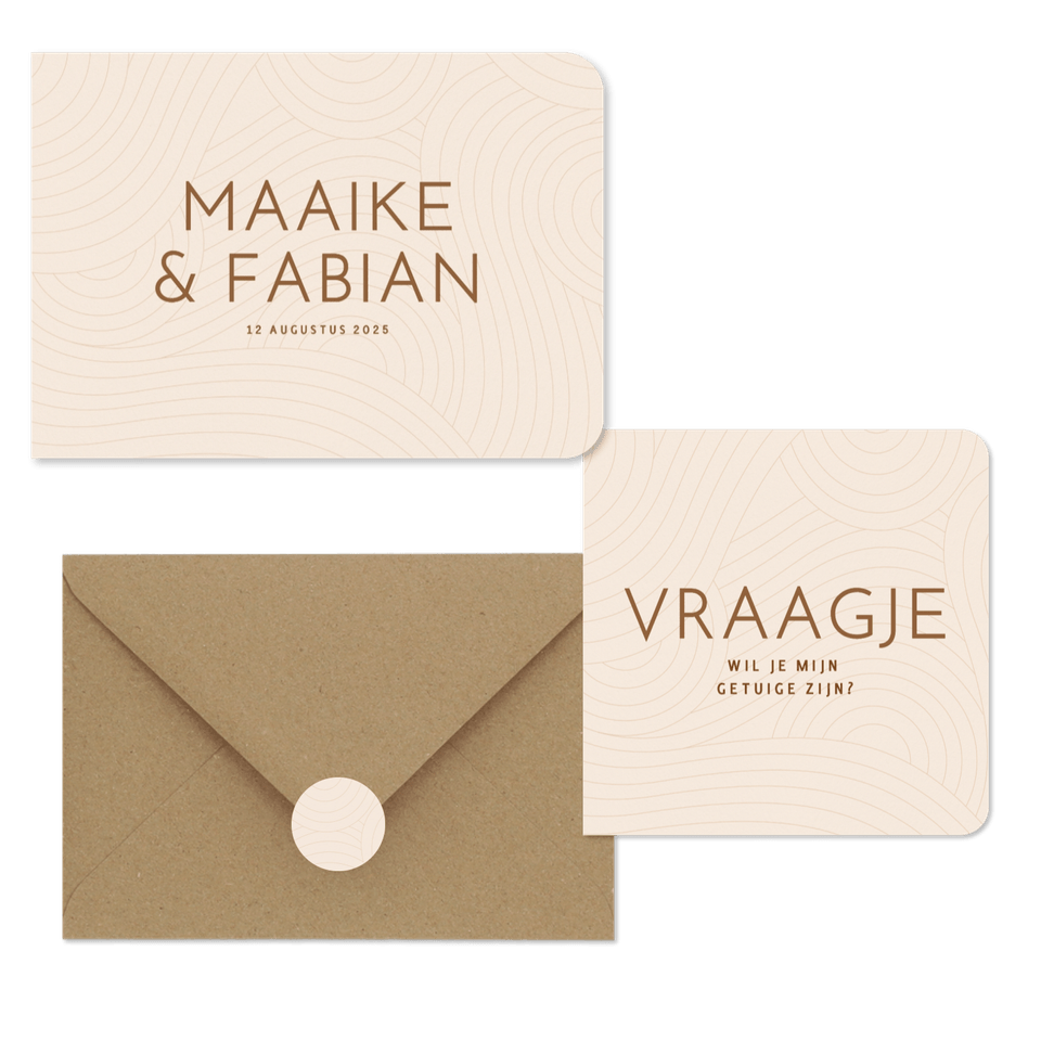 Moderne beige trouwset met golvende lijnen