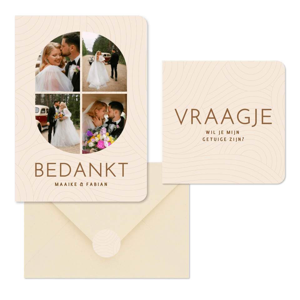 Moderne beige trouwset met golvende lijnen