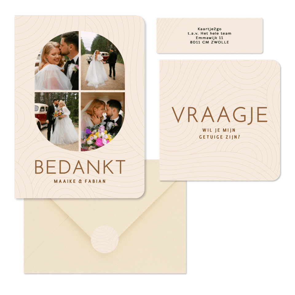 Moderne beige trouwset met golvende lijnen