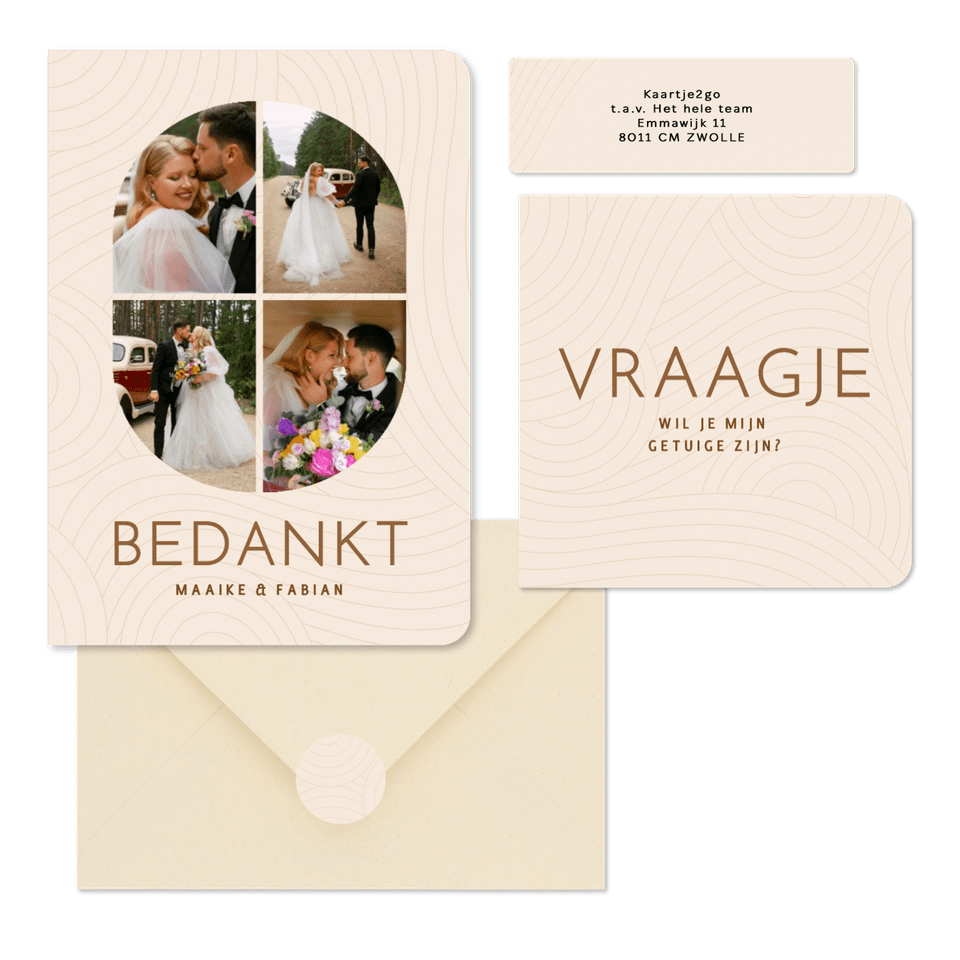 Moderne beige trouwset met golvende lijnen