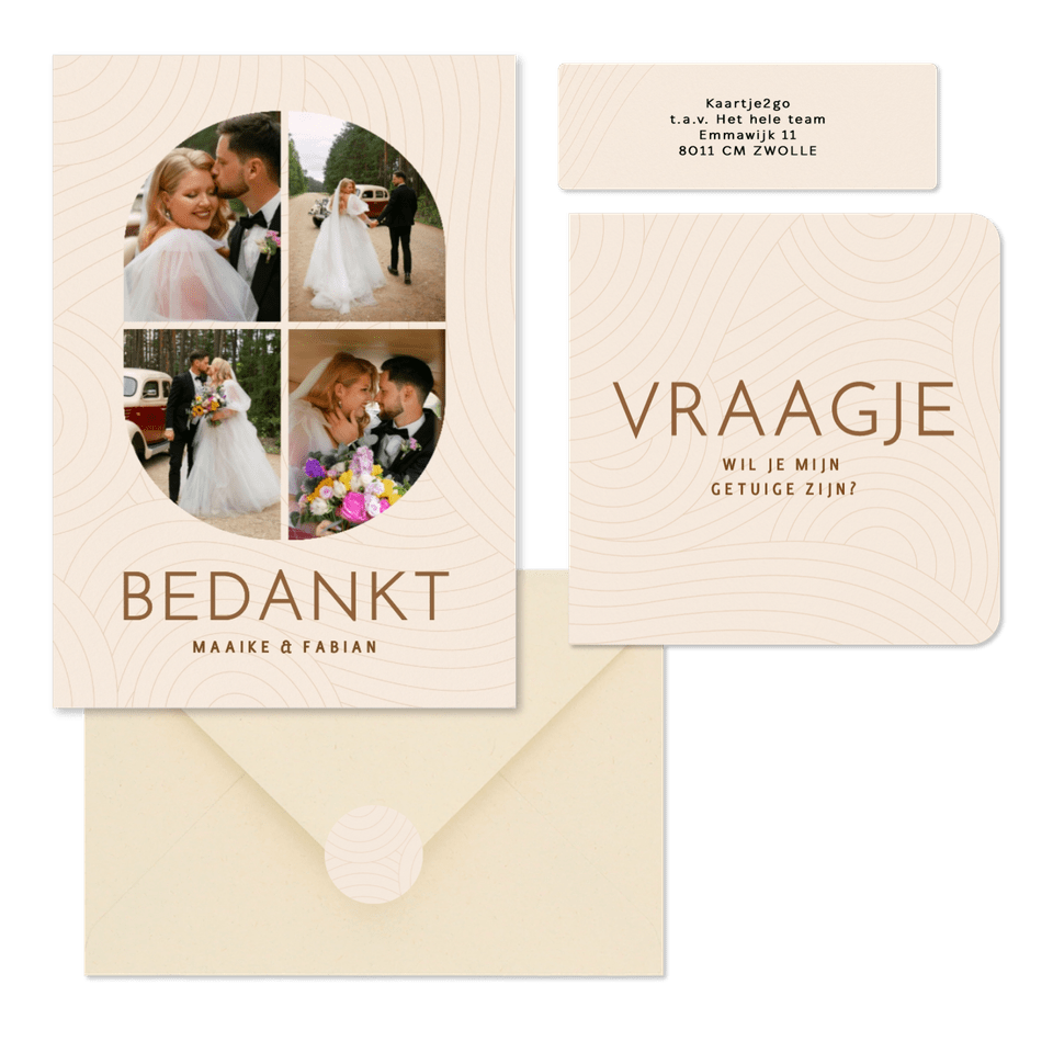 Moderne beige trouwset met golvende lijnen