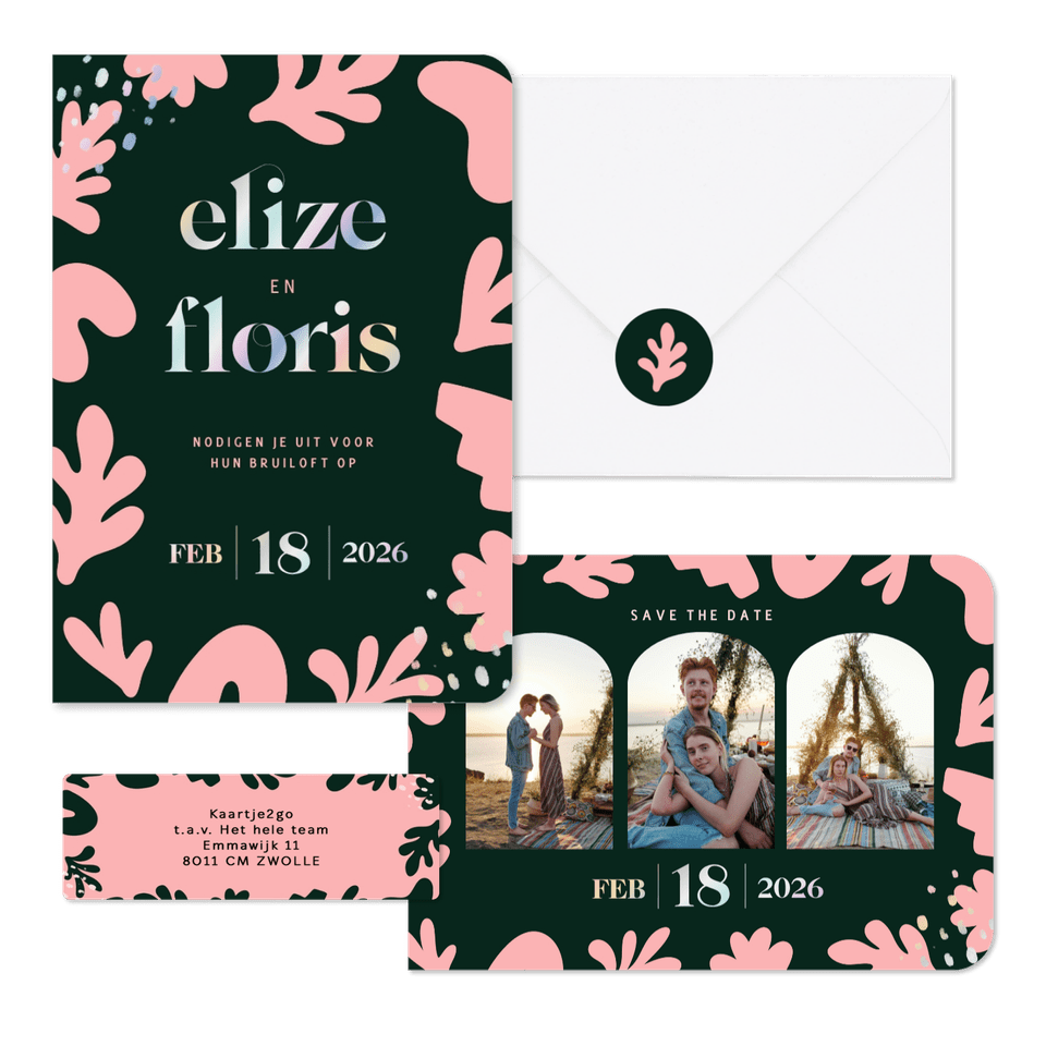 Trouwset abstracte vormen trendy groen roze