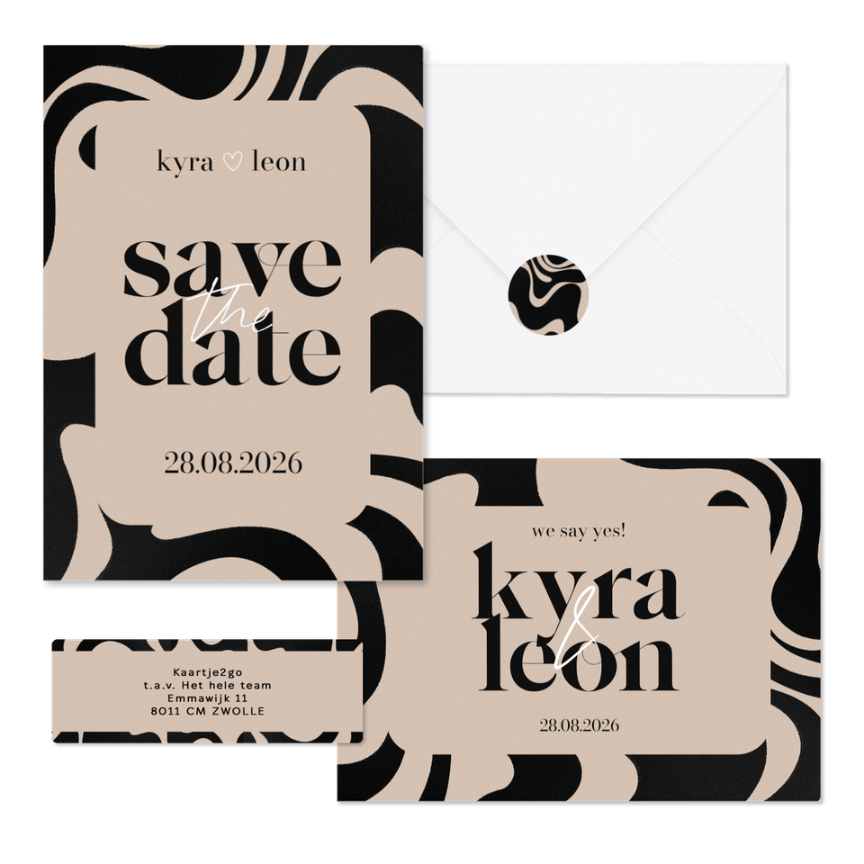 Trouwset moderne swirls op beige achtergrond