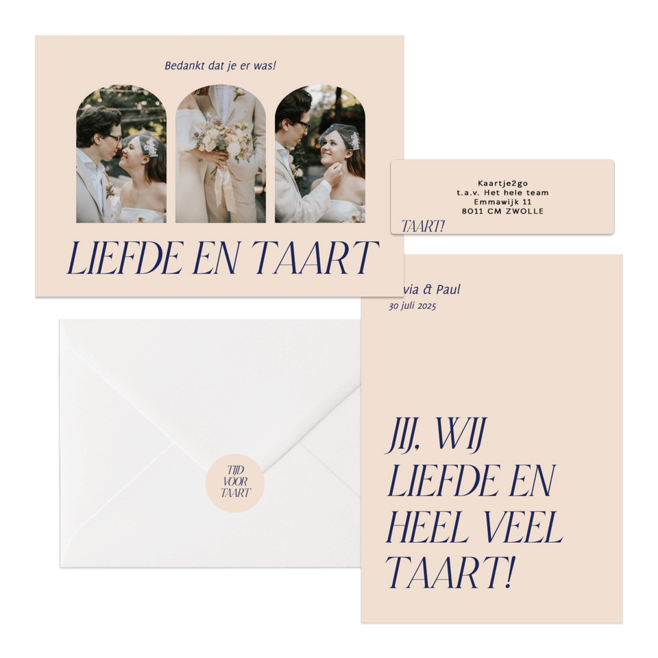 Trouwset typografisch grappig liefde en taart