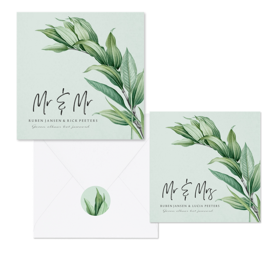 Botanische trouwset met groene bladeren