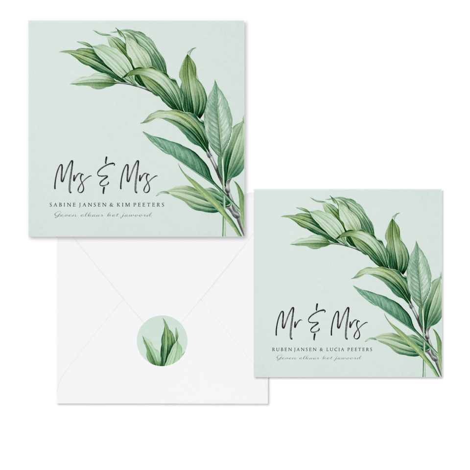 Botanische trouwset met groene bladeren