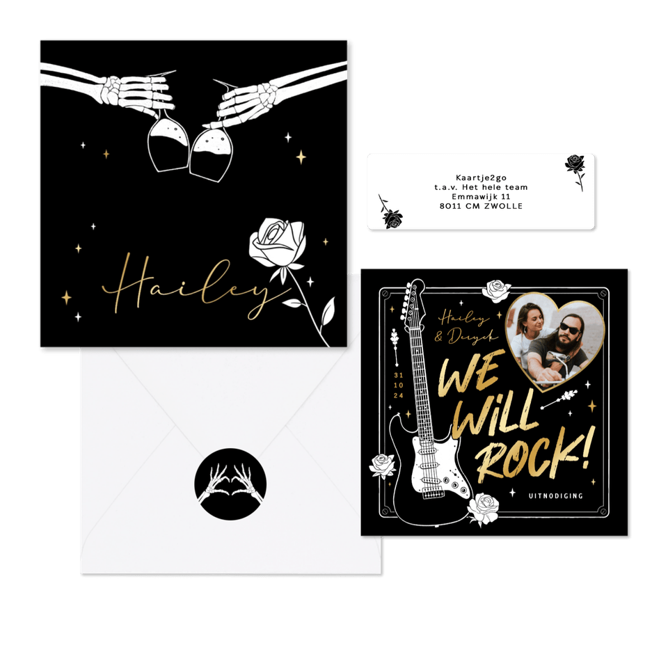 Trouwkaarten stoer Rock n Roll metal alternatief zwart