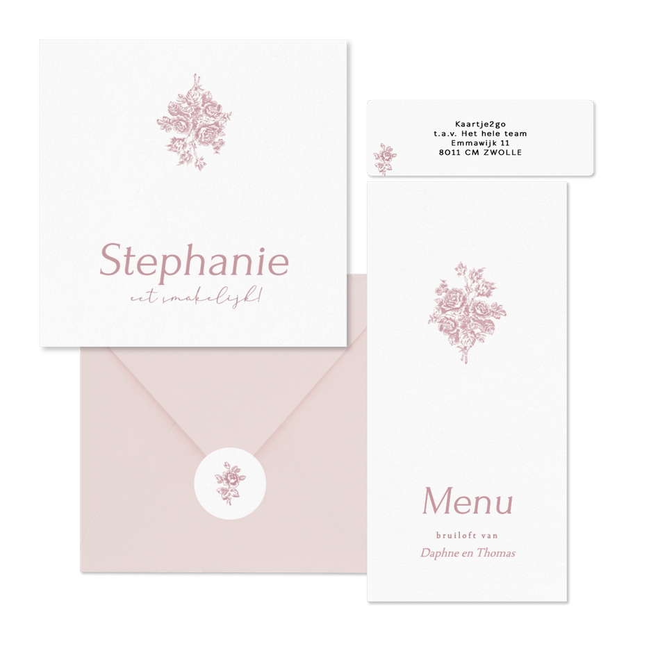 Klassieke trouwset met vintage roze boeket met rozen