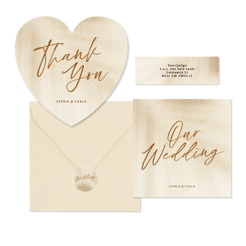 Trouwkaartenset natuurlijk in zandkleur