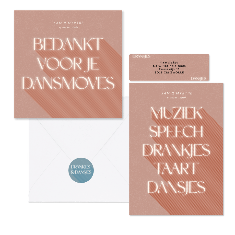 Trouwset drankjes & dansjes in roze en blauw