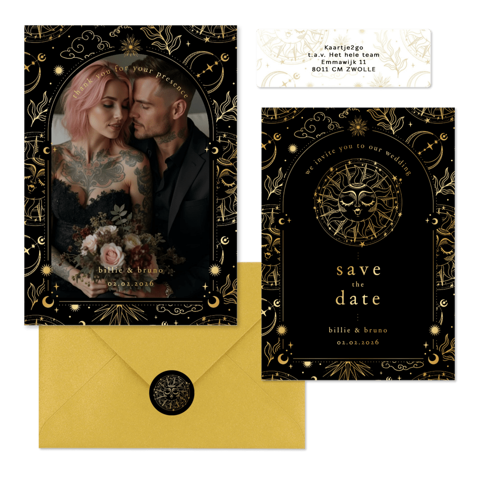 Originele trouwset astrologie met goudfolie