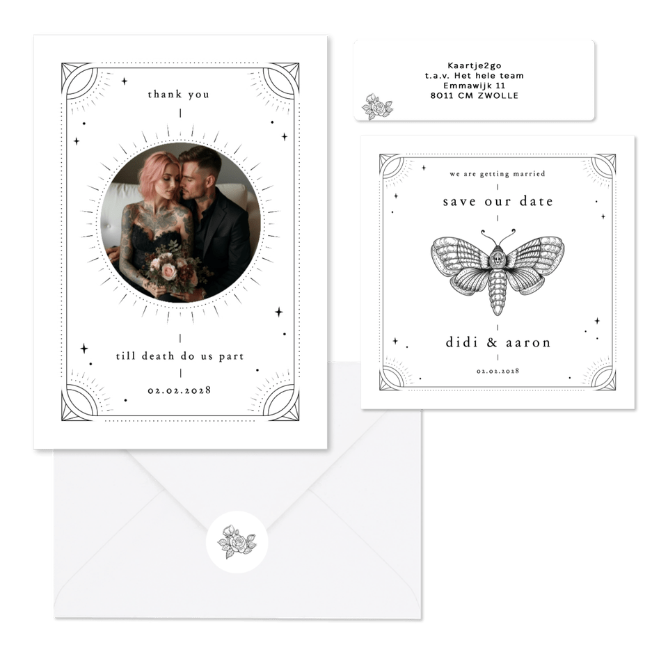 Originele trouwset in tattoo stijl 