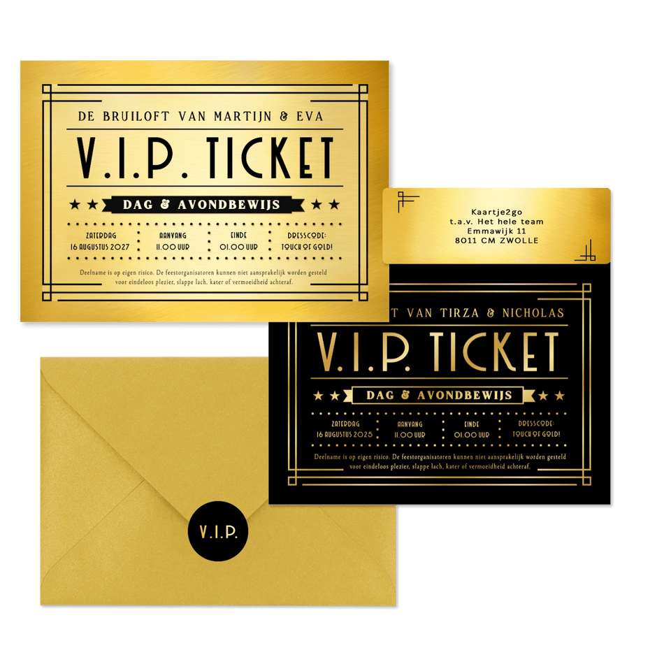 Trouwkaartenset VIP ticket goud