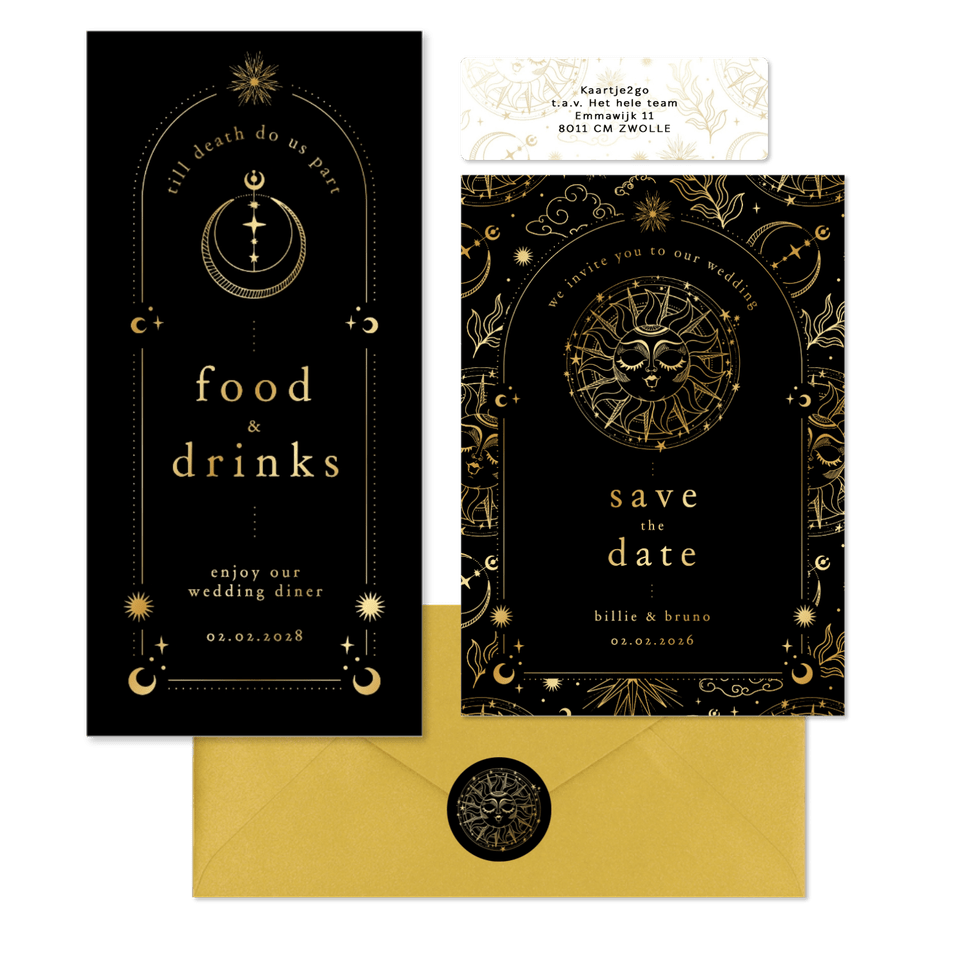 Originele trouwset astrologie met goudfolie