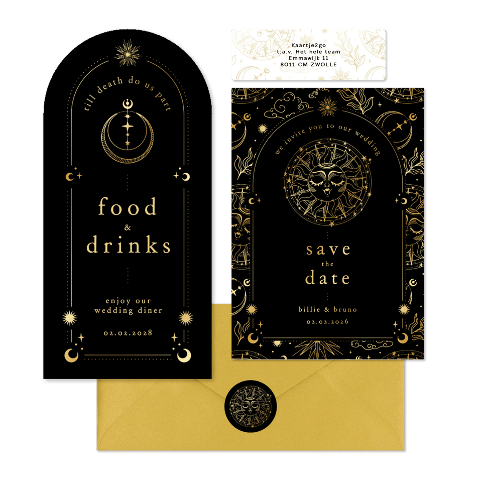 Originele trouwset astrologie met goudfolie
