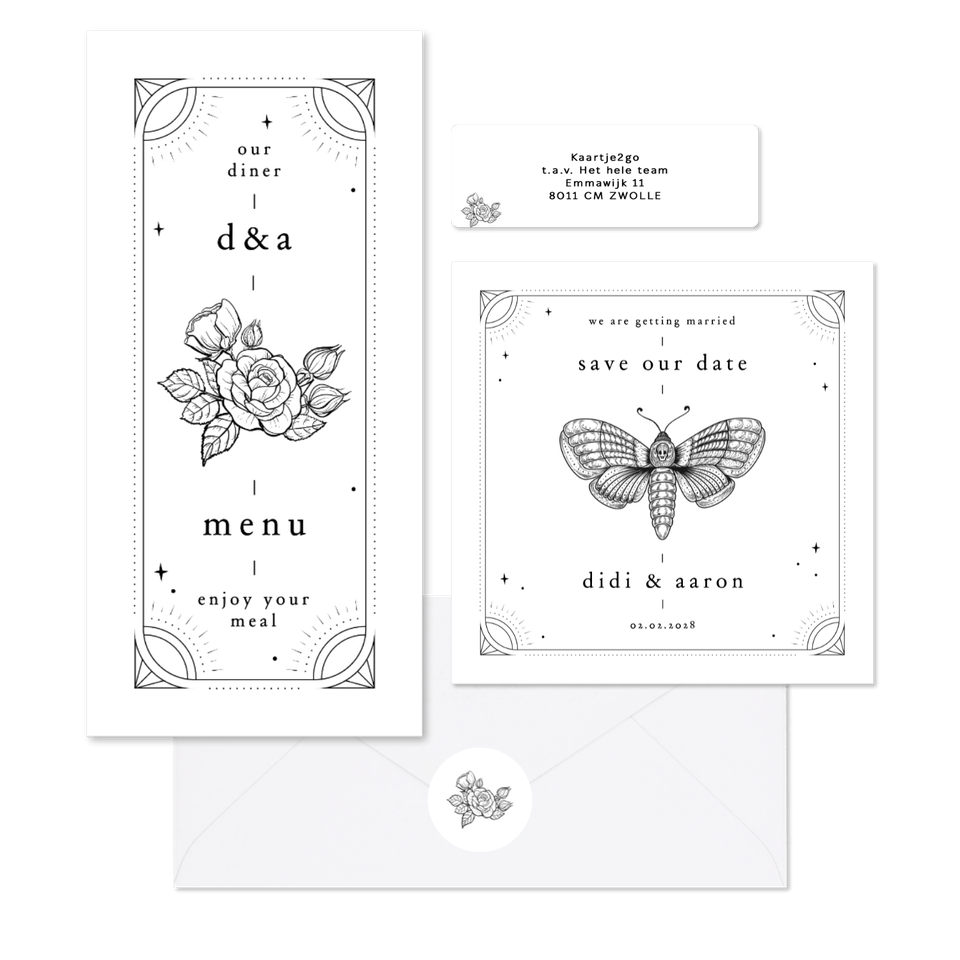 Originele trouwset in tattoo stijl 