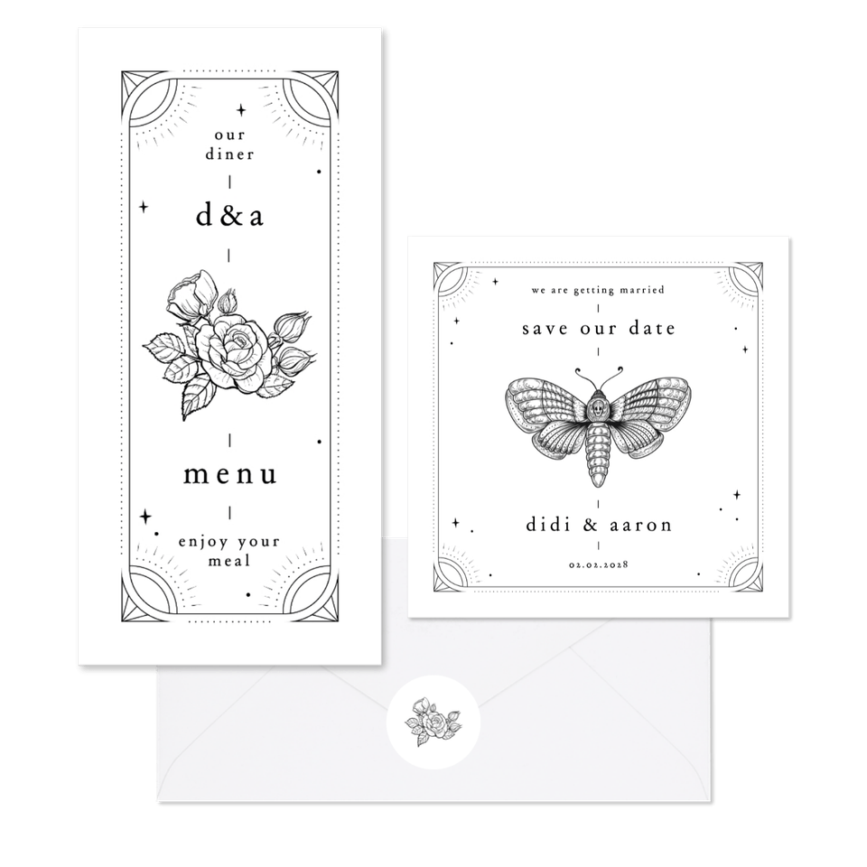 Originele trouwset in tattoo stijl 