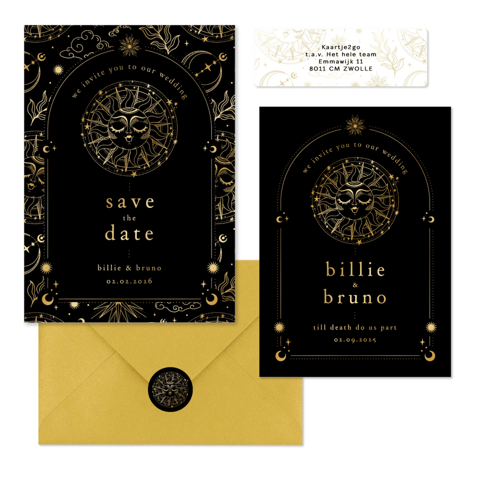 Originele trouwset astrologie met goudfolie