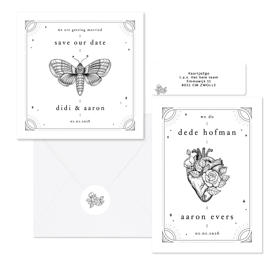 Originele trouwset in tattoo stijl 