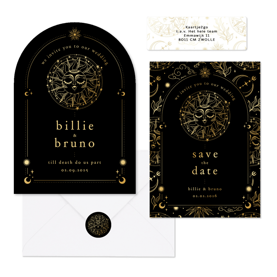 Originele trouwset astrologie met goudfolie