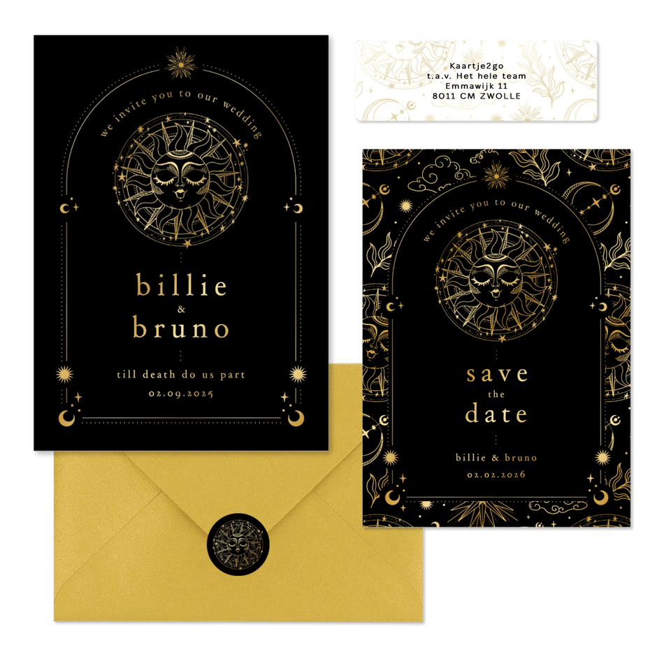 Originele trouwset astrologie met goudfolie
