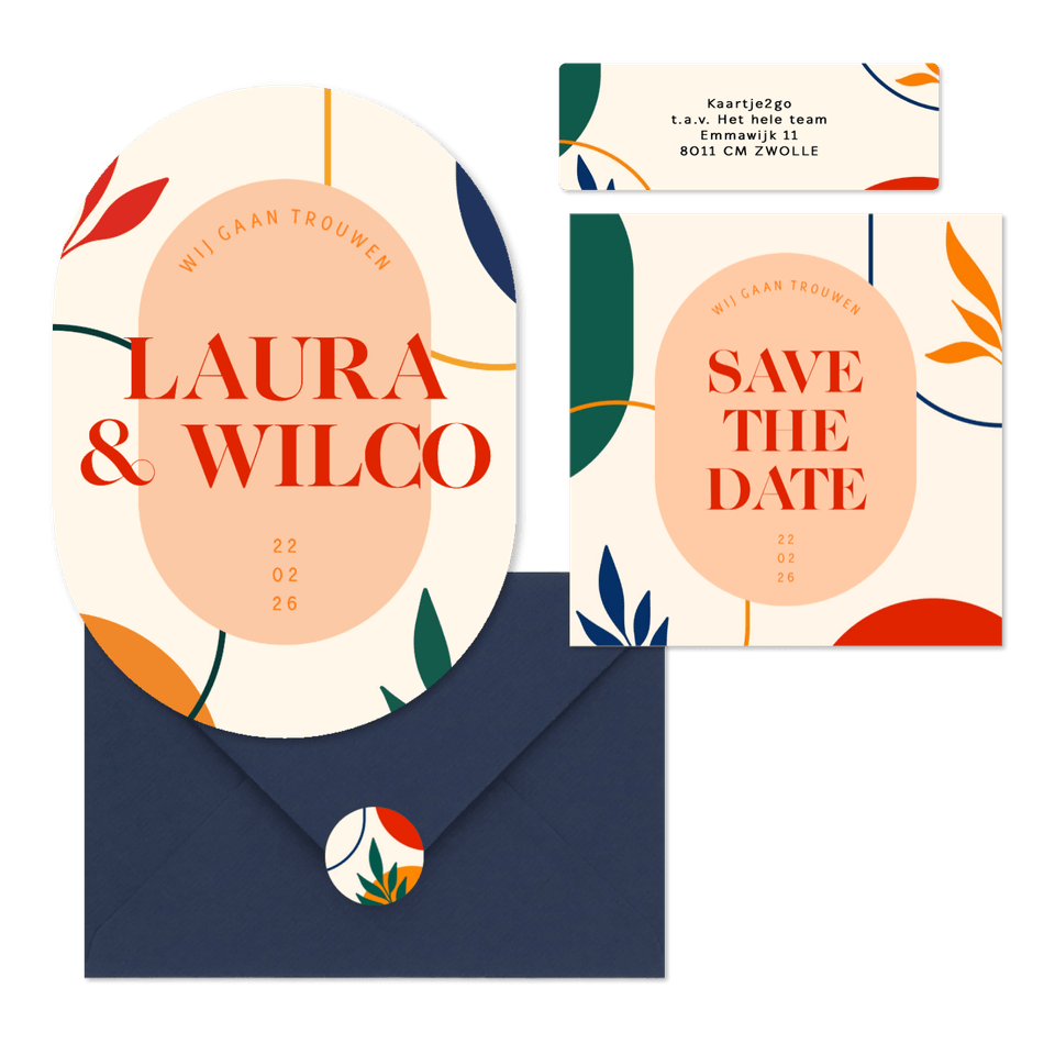 Kunstige trouwset met abstracte vormen