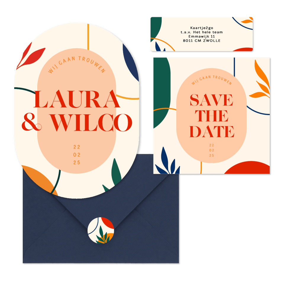 Kunstige trouwset met abstracte vormen