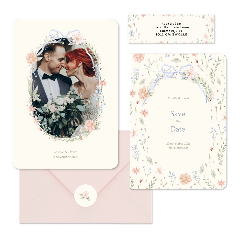 Romantische trouwset strik met aquarel bloemen