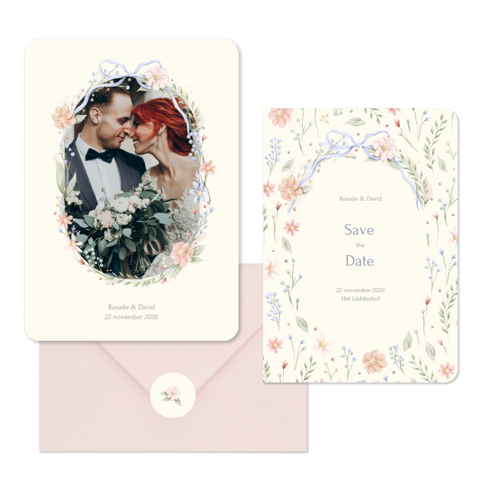 Romantische trouwset strik met aquarel bloemen