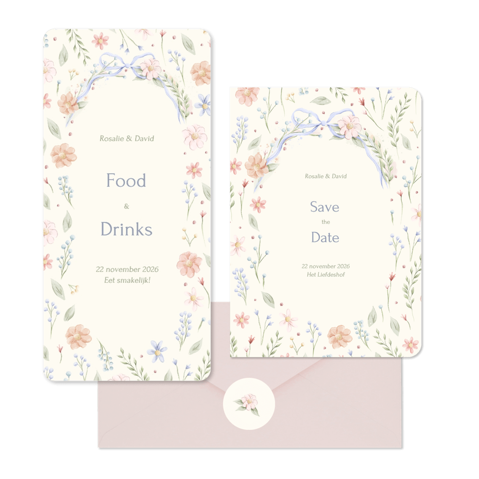 Romantische trouwset strik met aquarel bloemen