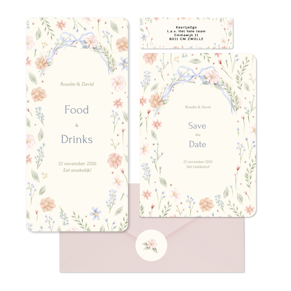 Romantische trouwset strik met aquarel bloemen