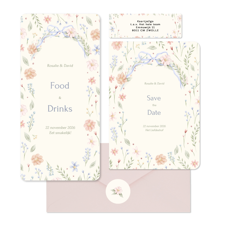 Romantische trouwset strik met aquarel bloemen