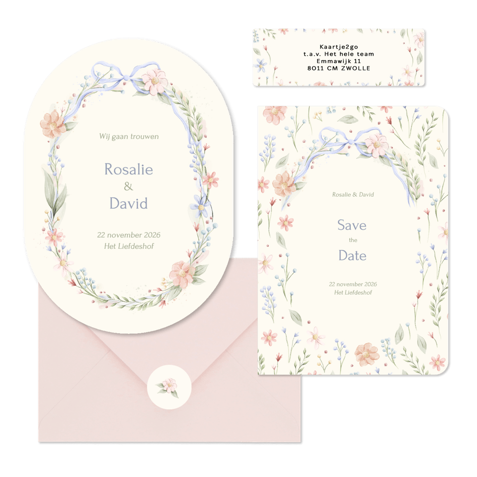 Romantische trouwset strik met aquarel bloemen