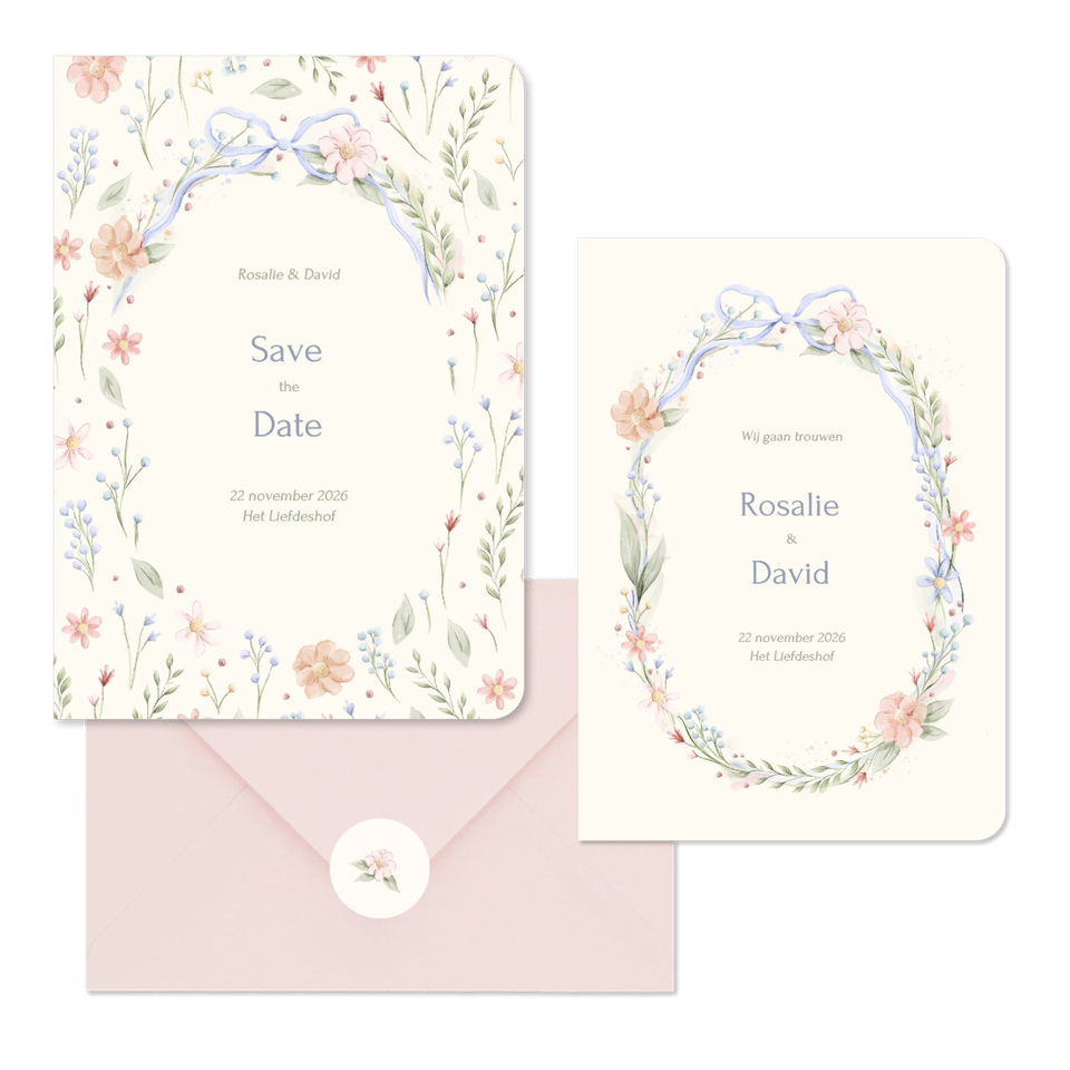 Romantische trouwset strik met aquarel bloemen