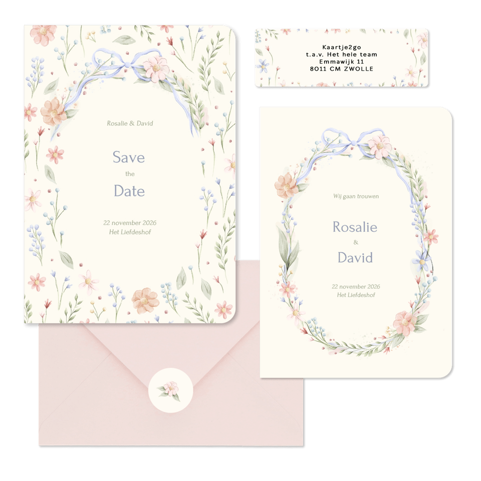 Romantische trouwset strik met aquarel bloemen