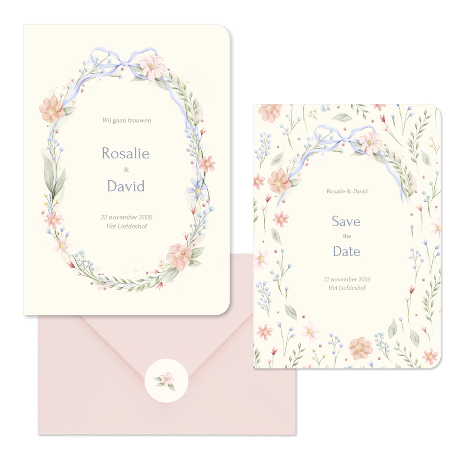Romantische trouwset strik met aquarel bloemen