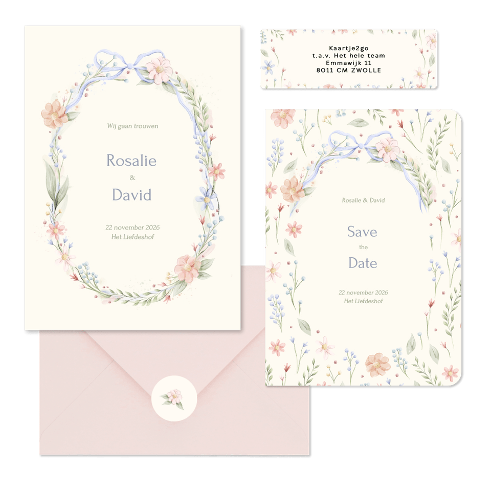 Romantische trouwset strik met aquarel bloemen