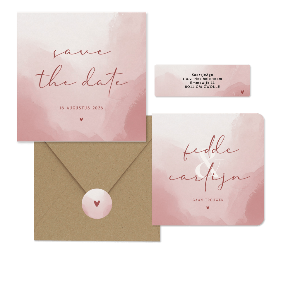 Trouwen minimalistisch met waterverf oudroze