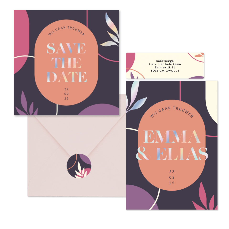 Trouwset donker met abstracte vormen paars