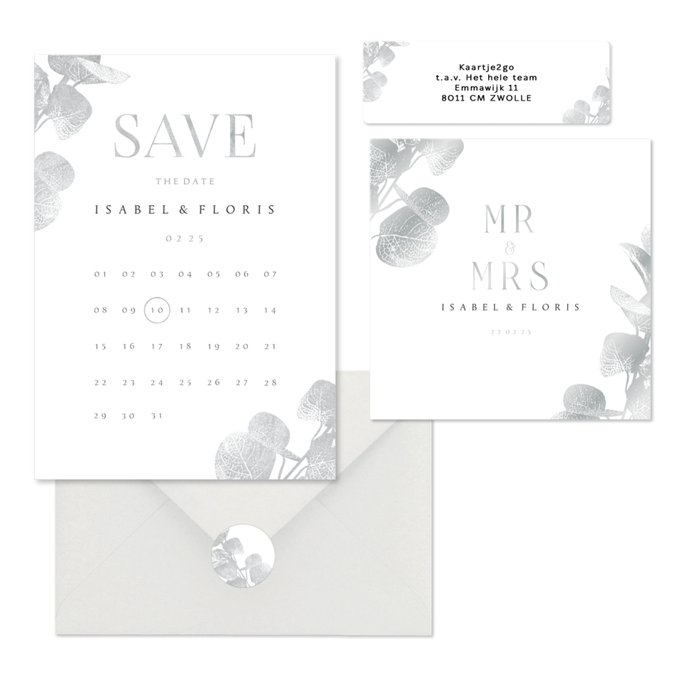 Trouwset met zilveren eucalyptustak 