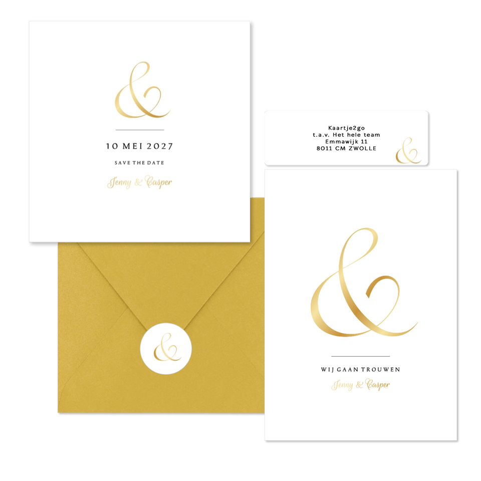 Ampersand trouwset goud