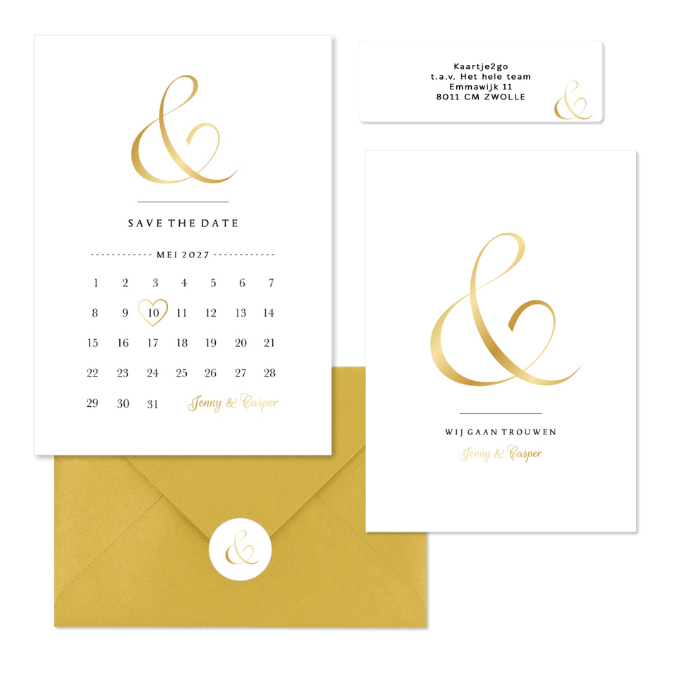 Ampersand trouwset goud