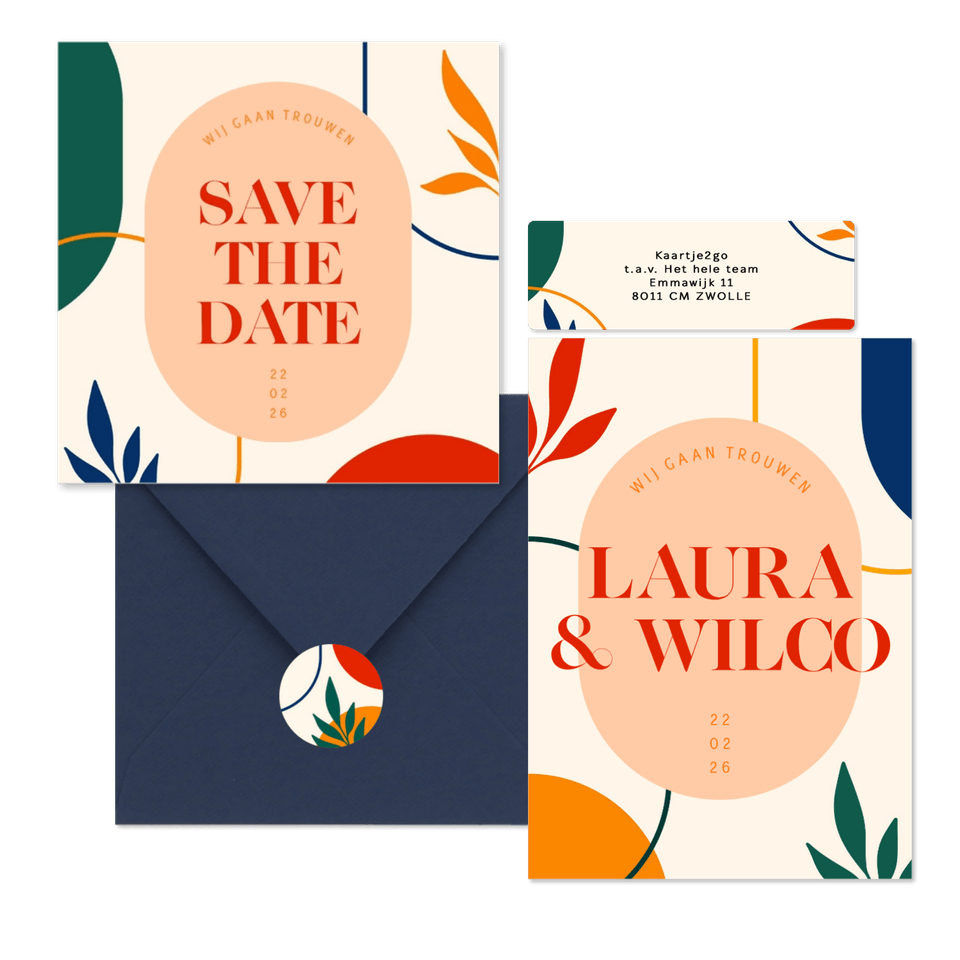 Kunstige trouwset met abstracte vormen