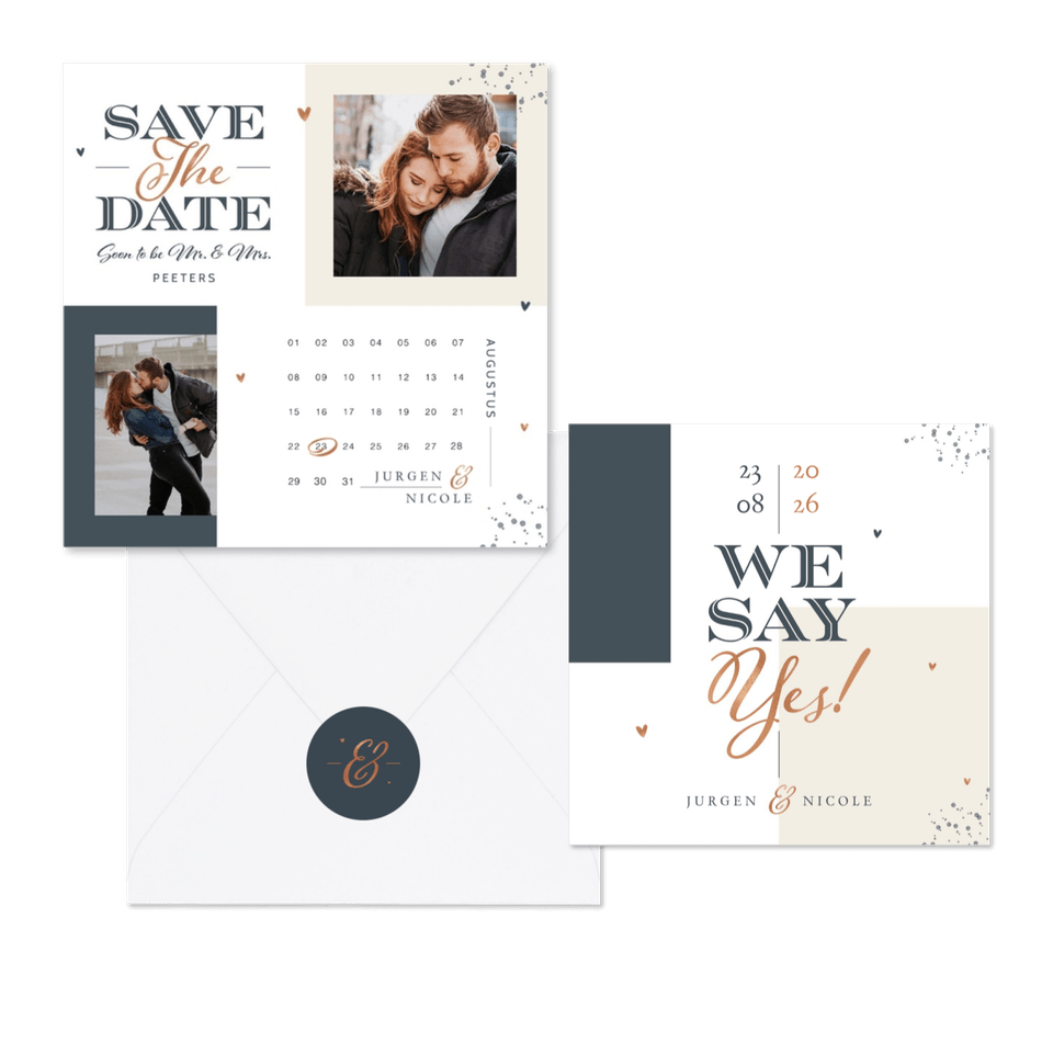 Moderne trouwset met grafische vlakverdeling