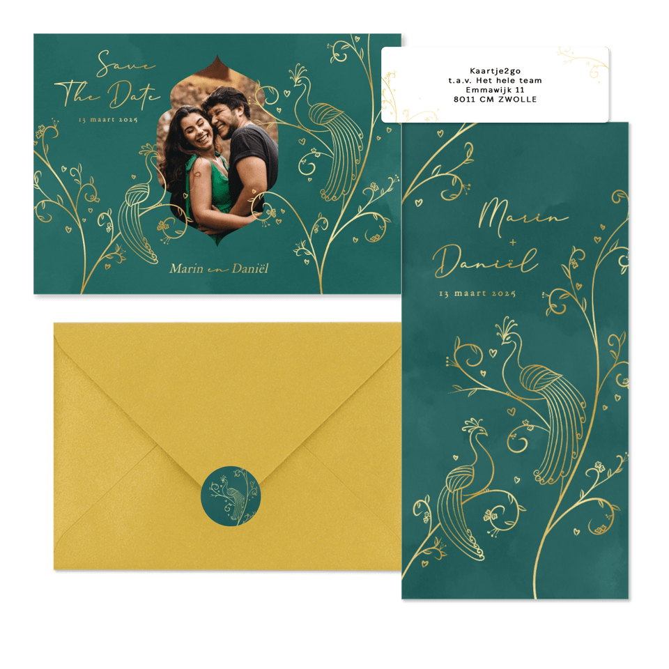 Sierlijke groene trouwset takjes en vogels