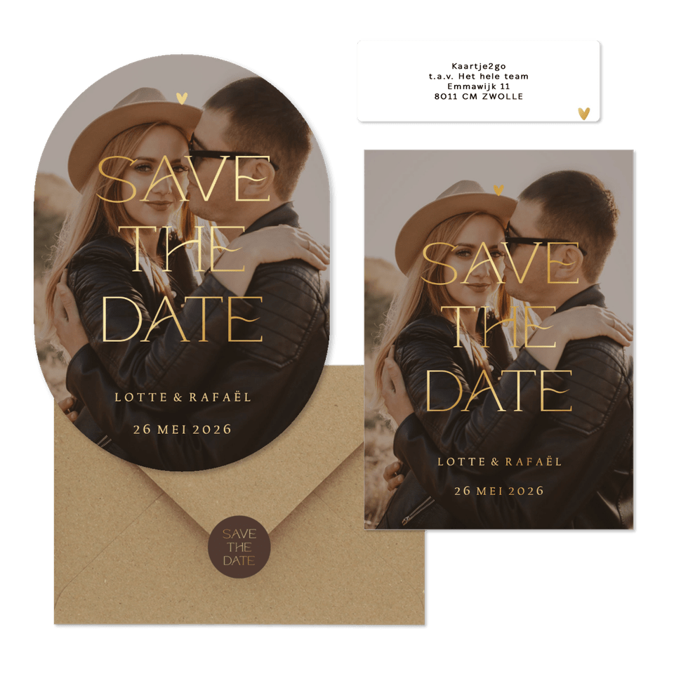 Trouwset simpel met foto en goudfolie