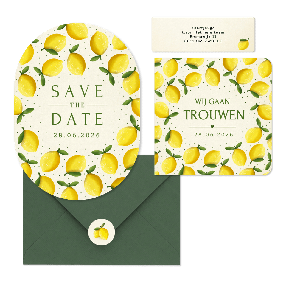 Trouwset zomer met citroen illustraties